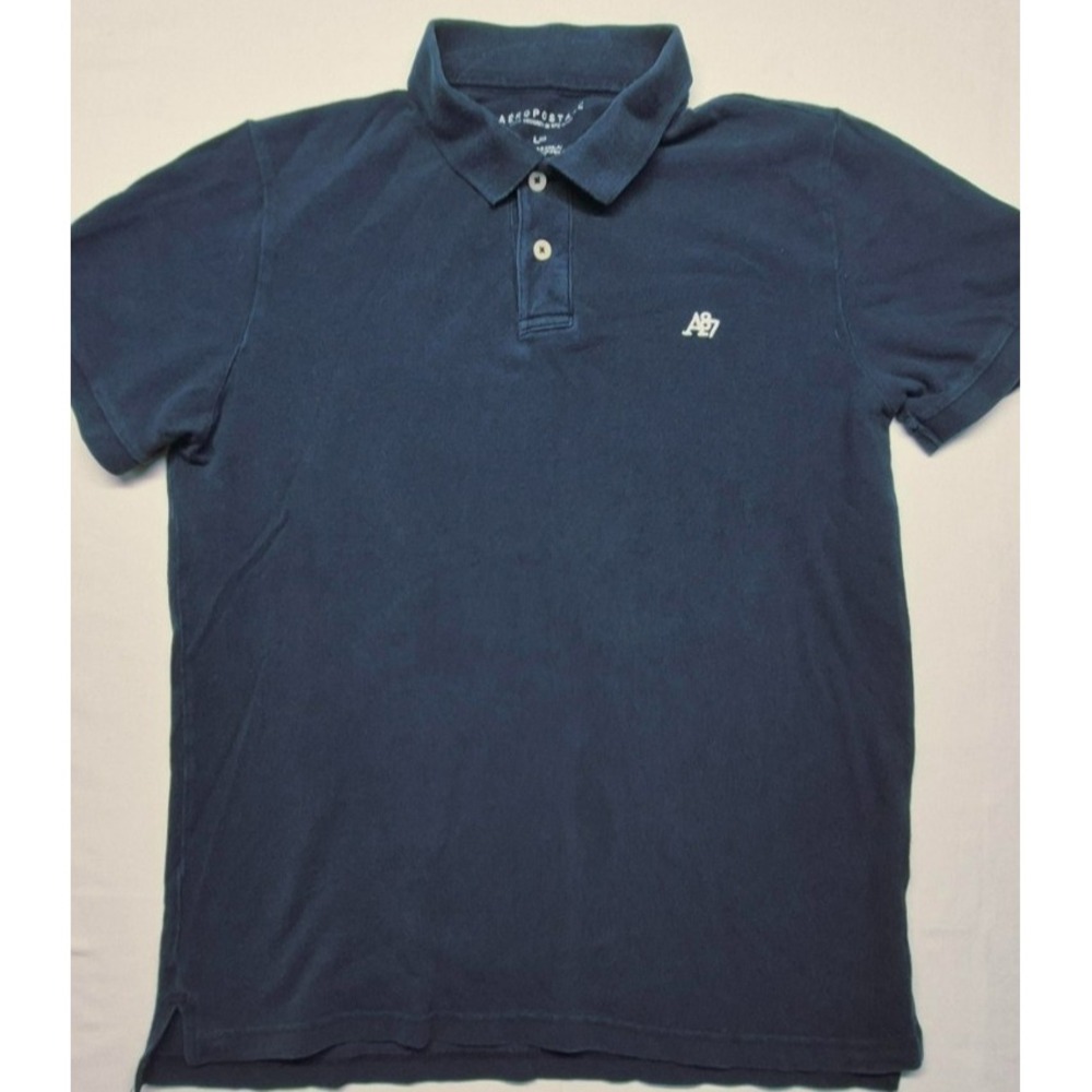 Aeropostale men's navy classic short sleeve polo‎ white A87 Logo sz. L